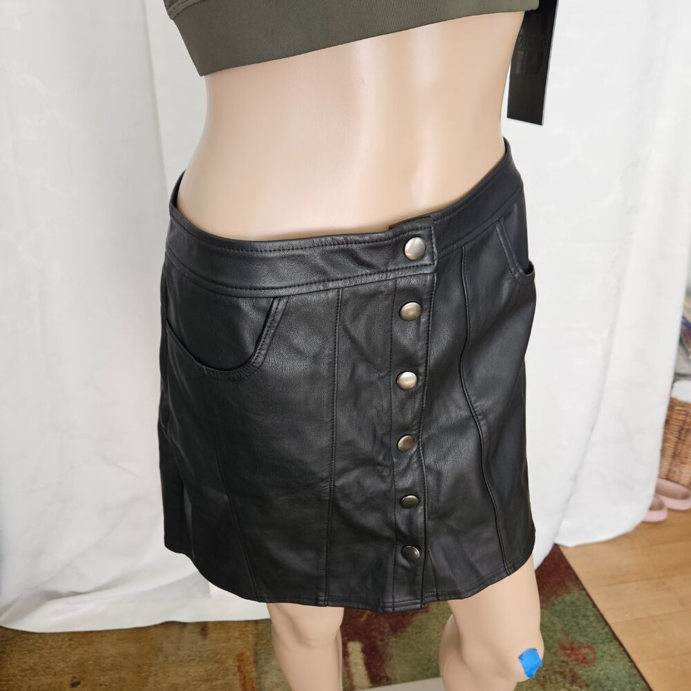 **Women's Black Faux Leather Button-Front Mini Skirt** by Express New with Tag